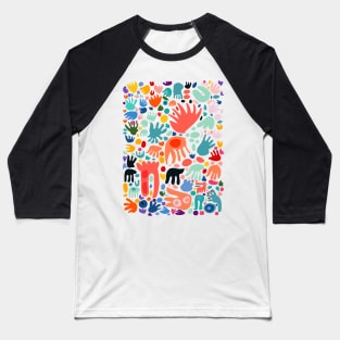 Abstract Flowers French Gouache Cut out Pattern Baseball T-Shirt